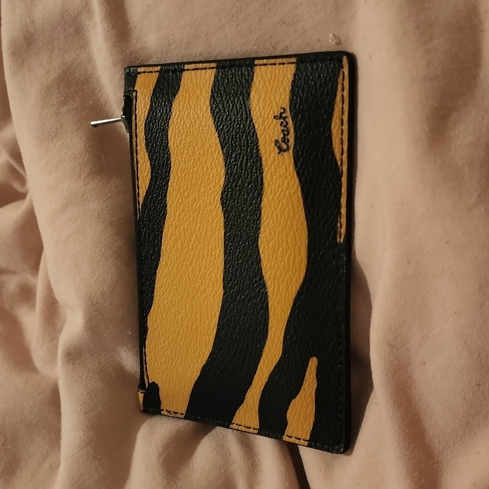 Coach Tiger Print Zip Card Case.